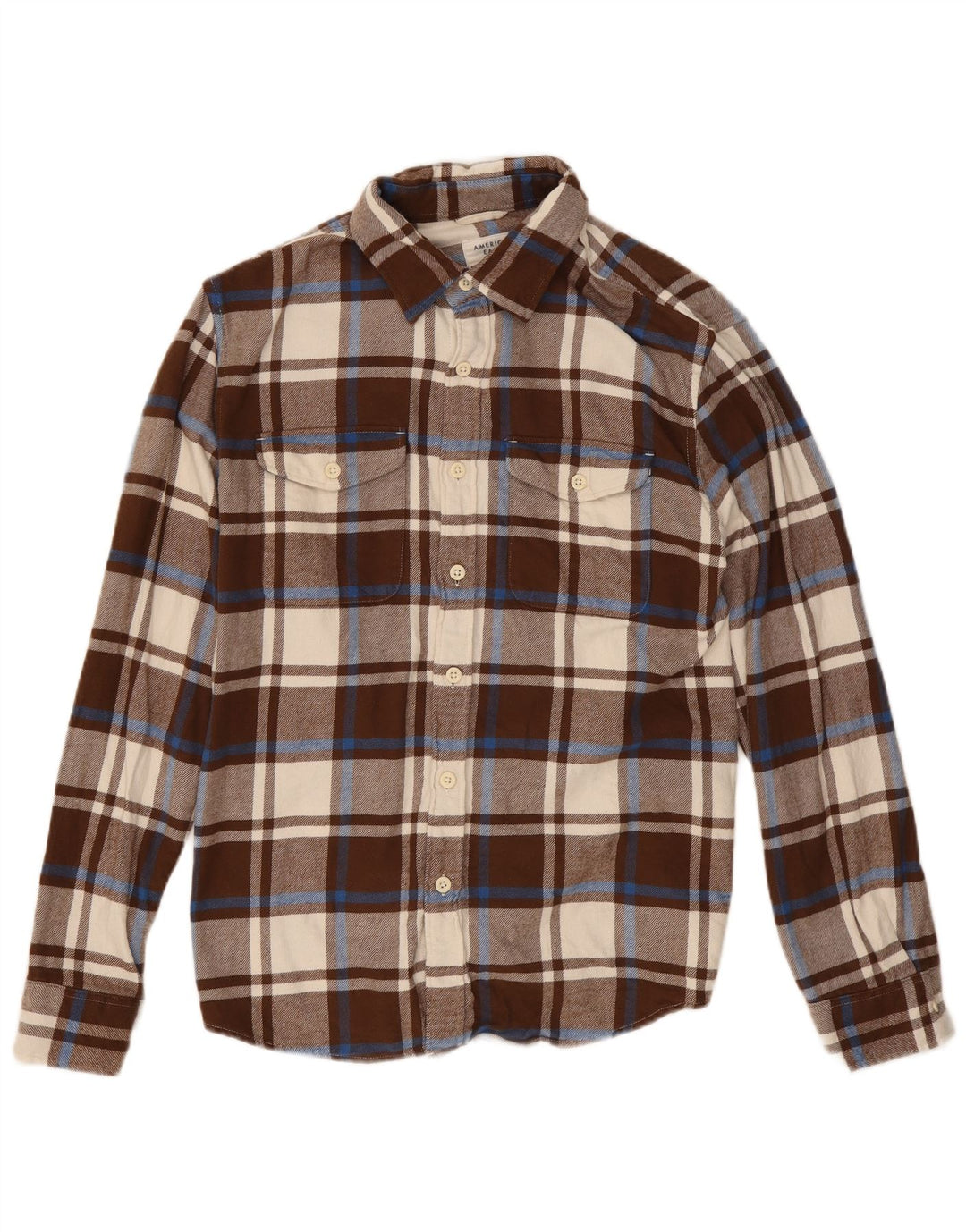 Cămașă de flanel pentru bărbați American Eagle, bumbac cu carouri maro mediu