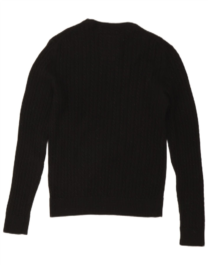 SUPERDRY Pulover cu gât roșu pentru femei UK 12 Lână neagră medie