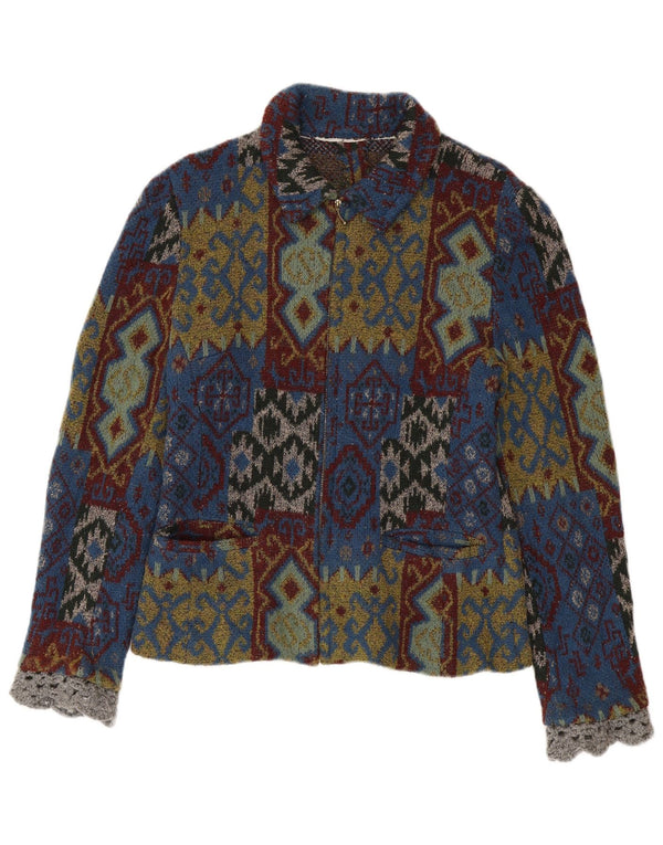 Pulover vintage cardigan crop pentru femei UK 10 mic multicolor Ikat