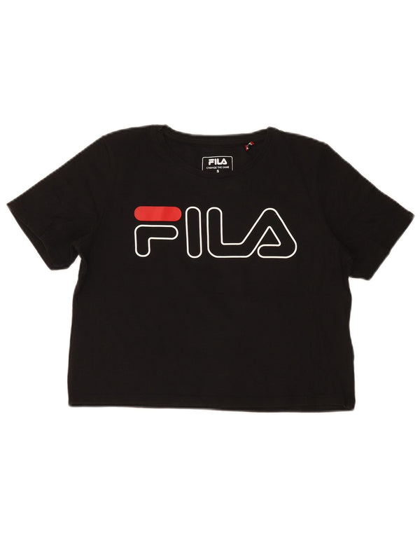 Tricou cu grafică Crop Fila pentru femei Top UK 10 Small Black Bumbac