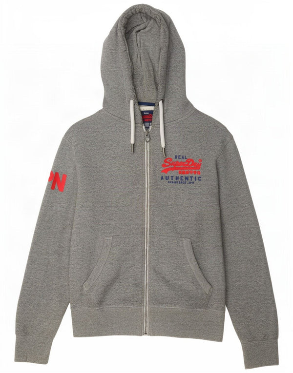 Pulover Superdry pentru bărbați, cu fermoar, bumbac, gri mediu