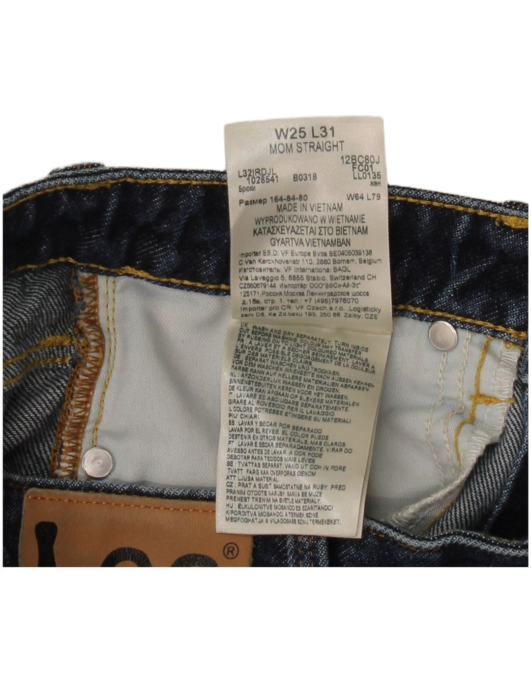 Blugi Lee Mom drepte pentru femei W25 L27 bumbac bleumarin