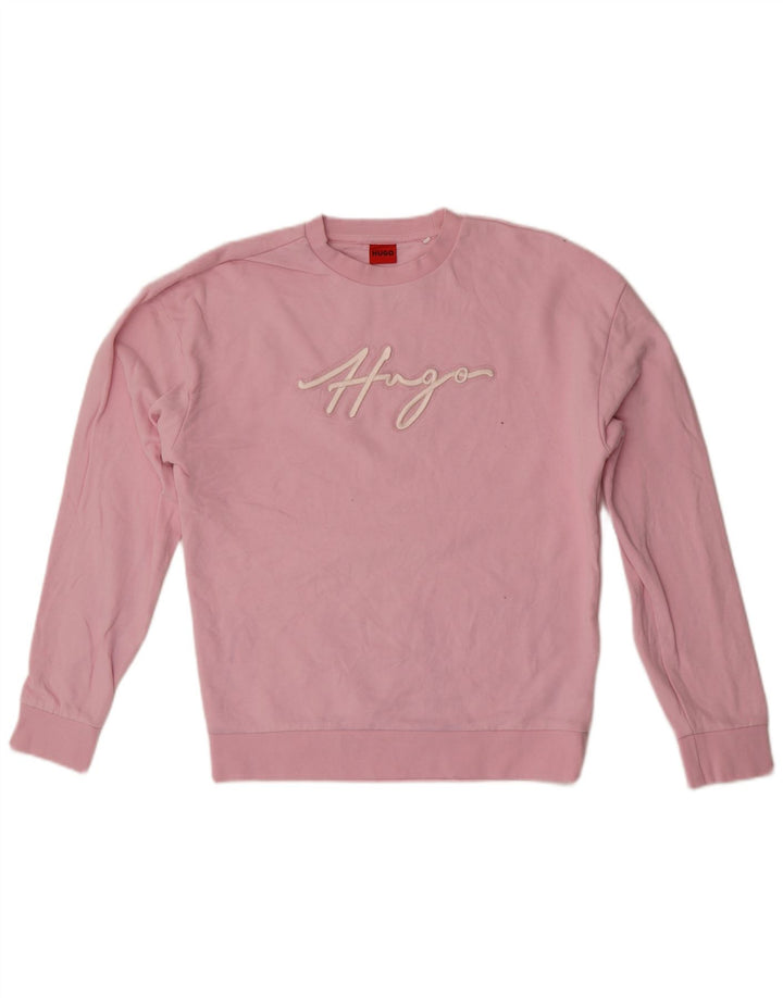 Pulover cu grafic pentru femei Hugo Boss, UK 14, bumbac roz mediu