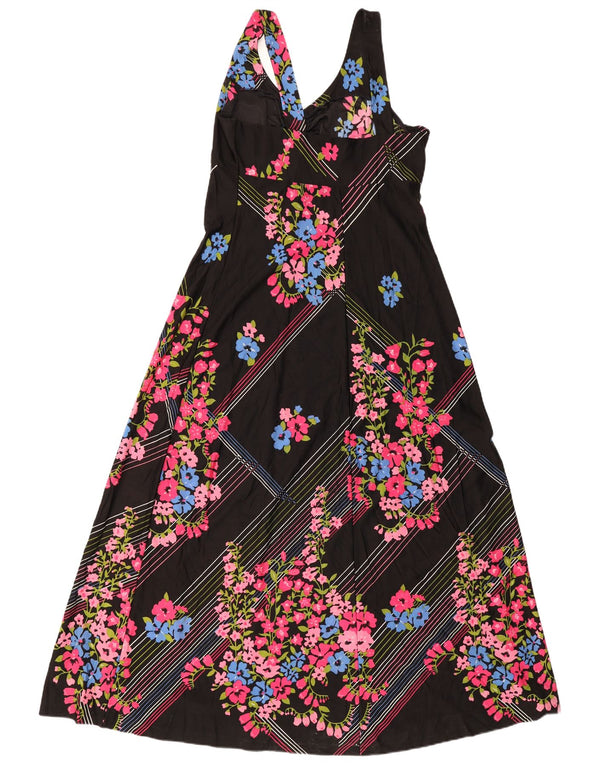 Rochie maxi fără mâneci vintage pentru femei UK 12 Medium Black Floral