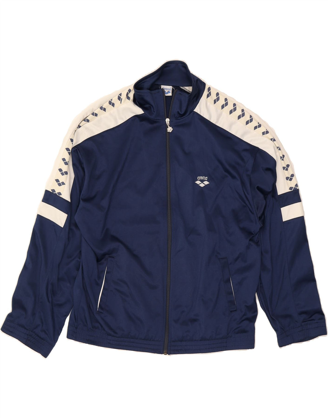 ARENA Mens Graphic Tracksuit Top Jacket Large Navy Blue Colourblock Vintage Arena and Second-Hand Arena from Messina Hembry 