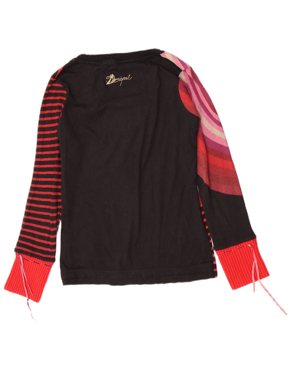 Top grafic pentru femei Desigual cu mânecă lungă UK 14 mare cu dungi negre