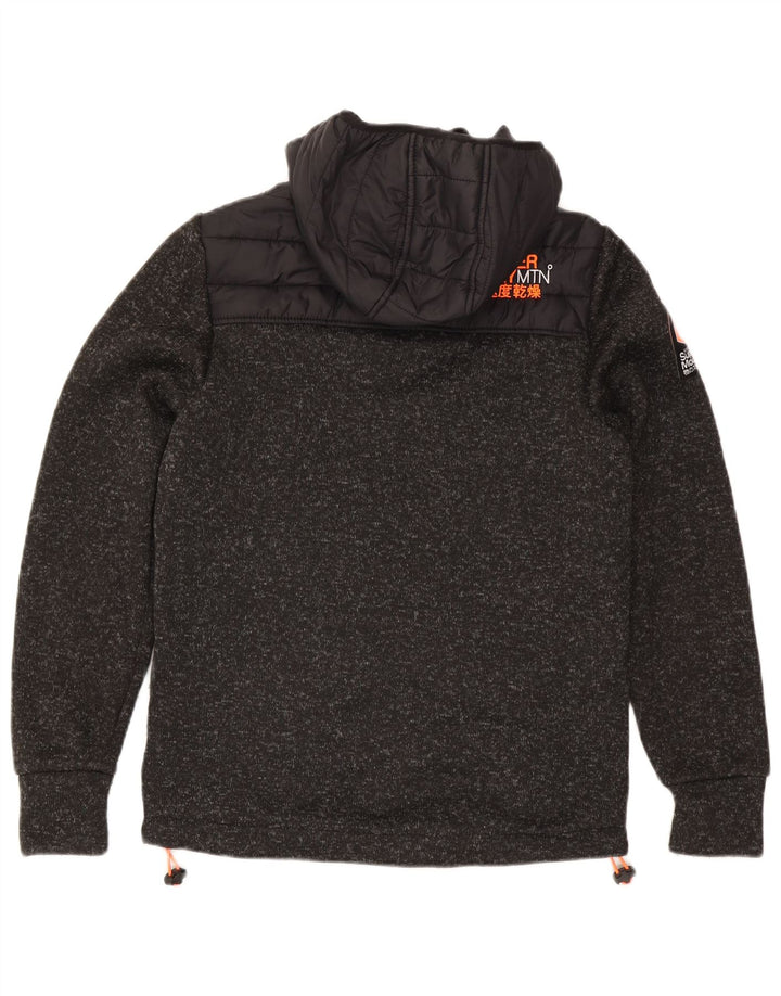 Jachetă căptușită cu glugă Superdry pentru femei UK 14 Medium Black Flecked Poliester