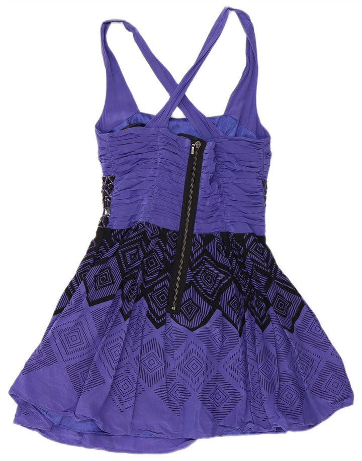Vintage pentru femei Halter Top UK 12 Medium Purple Geometric Poliester