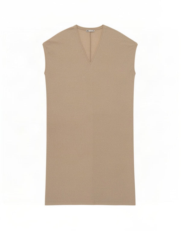 Rochie cu pulover supradimensionată fără mâneci Zara UK 12 Medium Bej Poliester