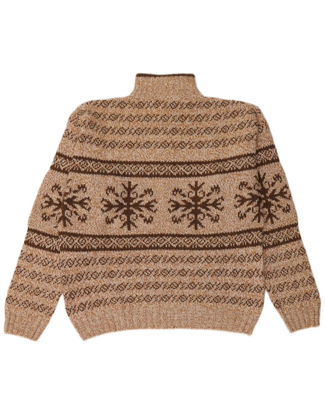 Pulover vintage pentru bărbați cu fermoar și gât, maro mediu, acrilic Fair Isle