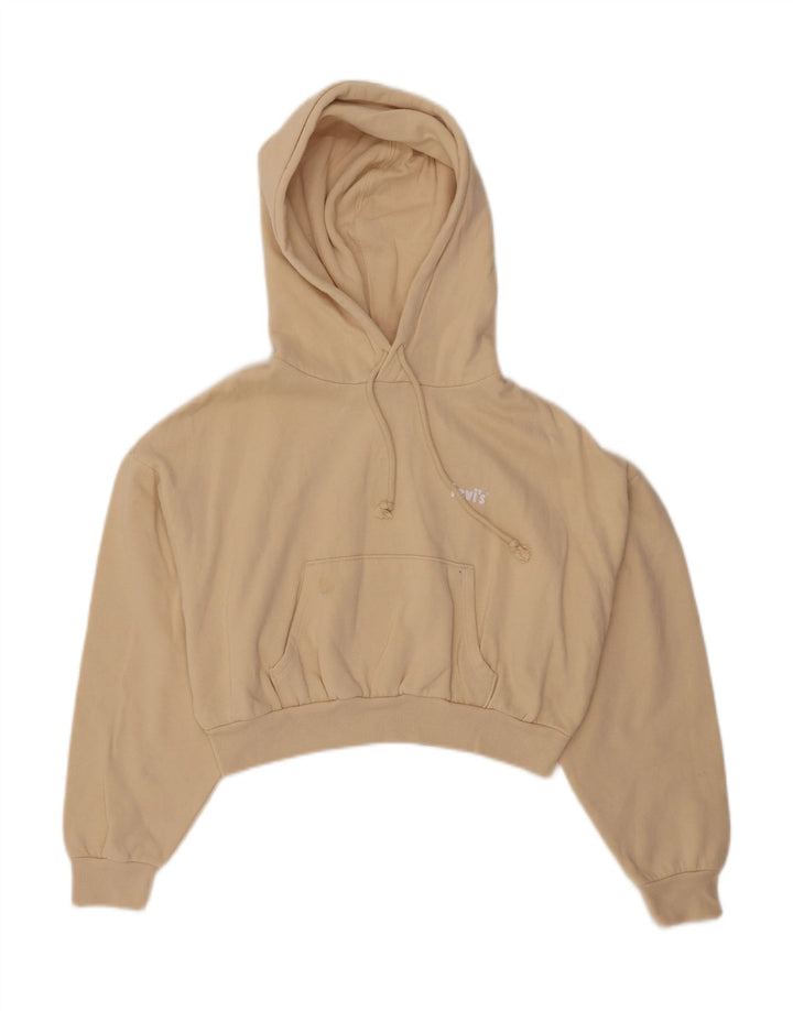 LEVI'S Womens Crop Hoodie Jumper UK 10 Small Beige Vintage Levi's and Second-Hand Levi's from Messina Hembry 