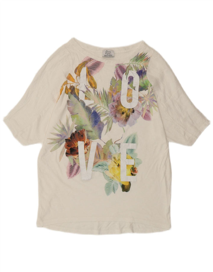 Tricou grafic ZARA pentru femei Top UK 10 Small White Floral