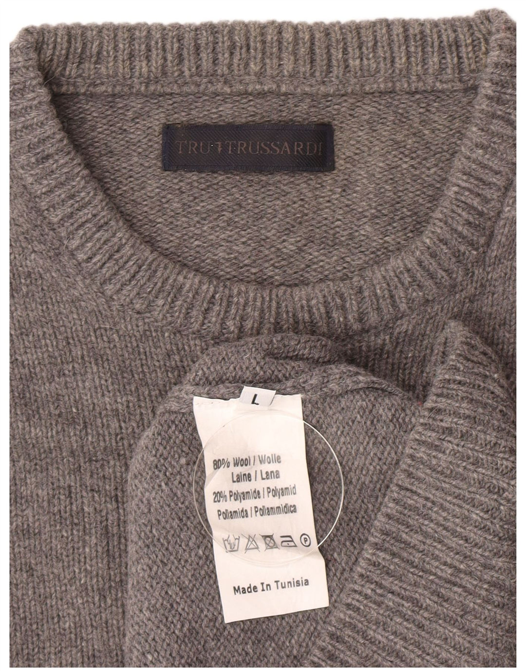 Pulover Trussardi pentru femei cu decolteu triplu UK 16 Lână mare, gri