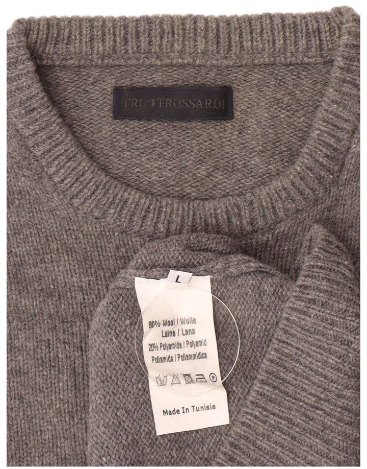 Pulover Trussardi pentru femei cu decolteu triplu UK 16 Lână mare, gri