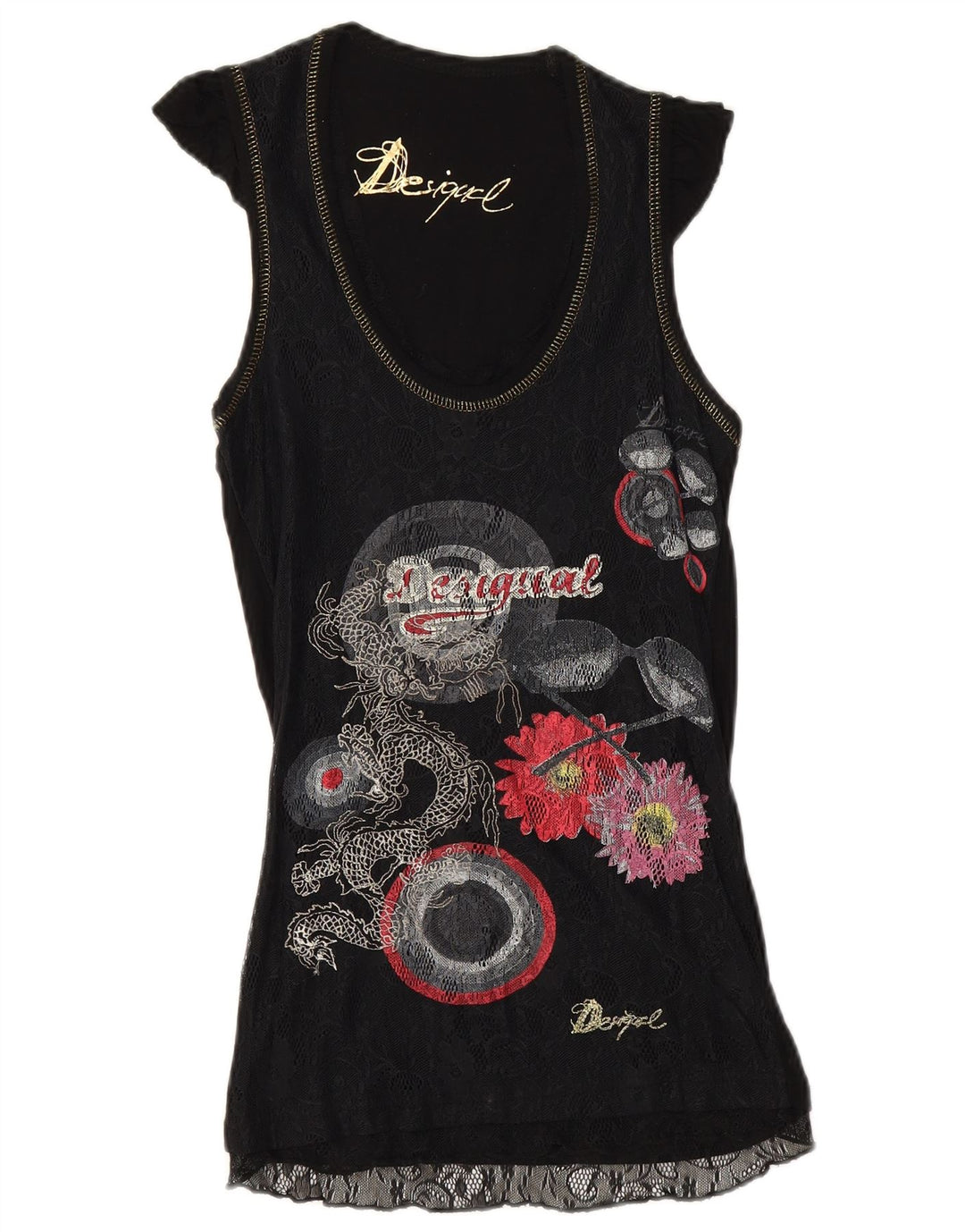 Bluză cu grafică Desigual pentru femei UK 6 XS Negru Floral
