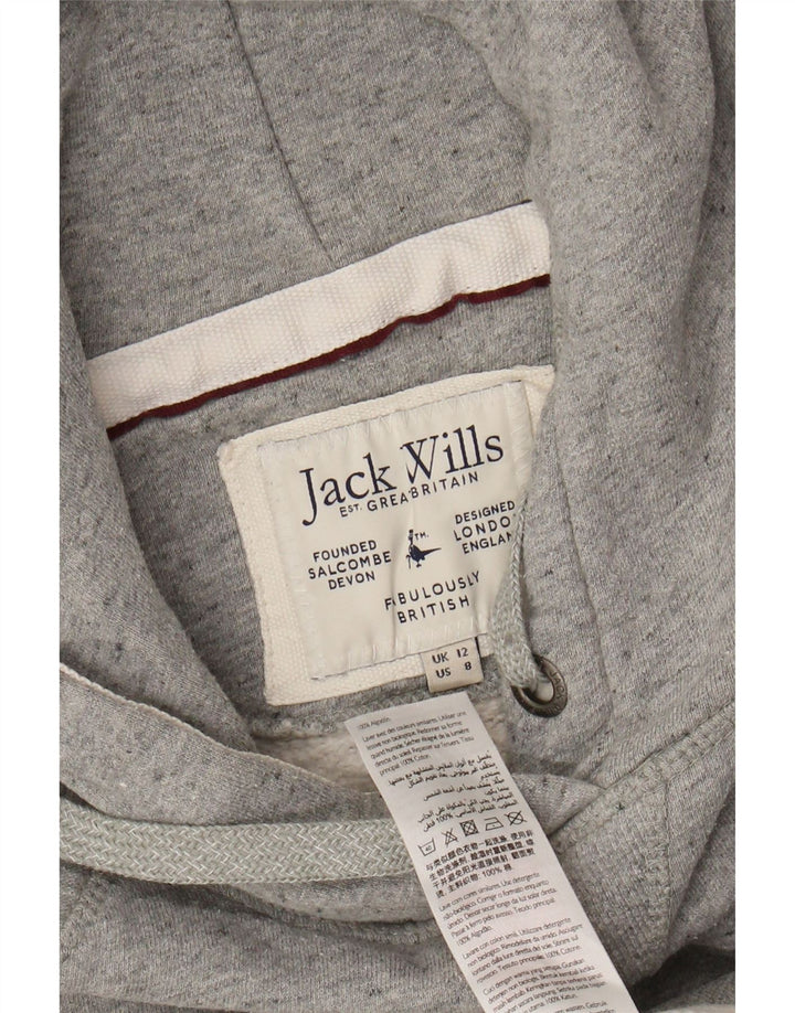 JACK WILLS Pulover cu glugă cu grafic pentru femei UK 12 Medium Gri Colorblock