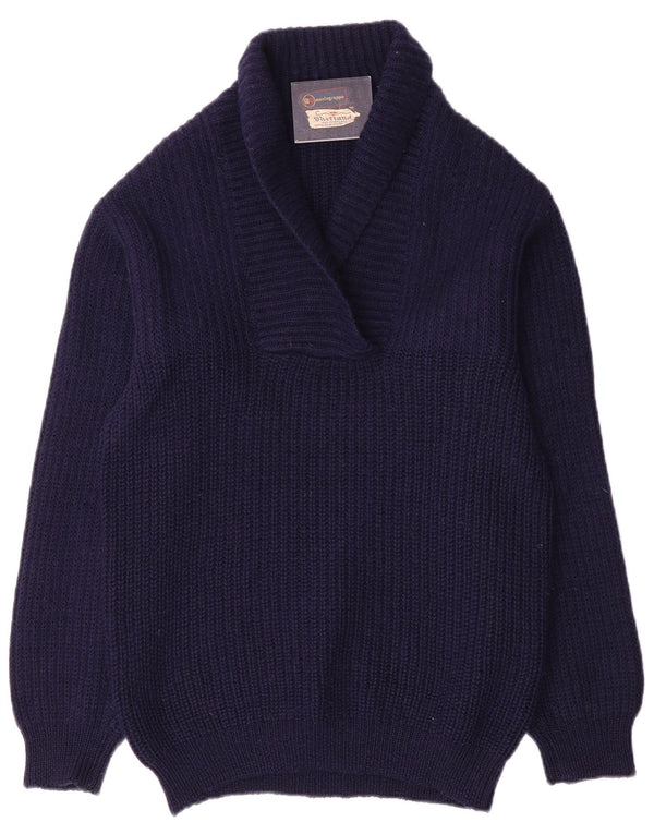 Pulover vintage cu gât șal pentru femei IT 52 2XL Lână bleumarin
