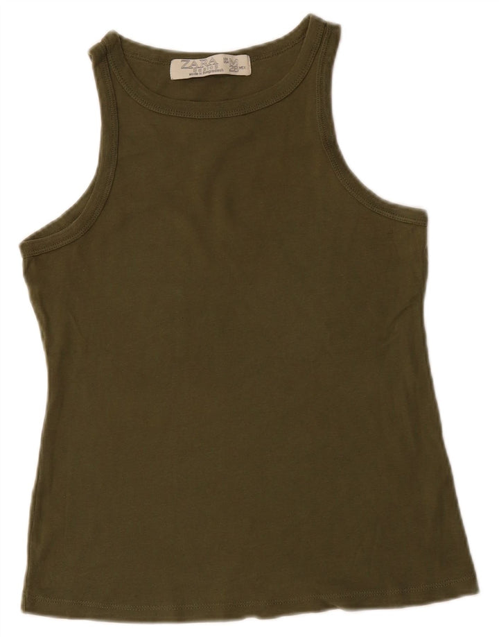 Vesta Top Femei ZARA UK 12 Medium Kaki Bumbac