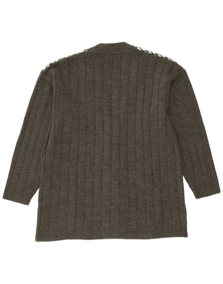 Pulover cardigan pentru femei VINTAGE UK 14 mare Kaki Geometric Acrilic