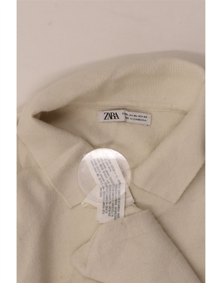 Pulover pentru bărbați Zara, cu gât polo, XL, poliester bej