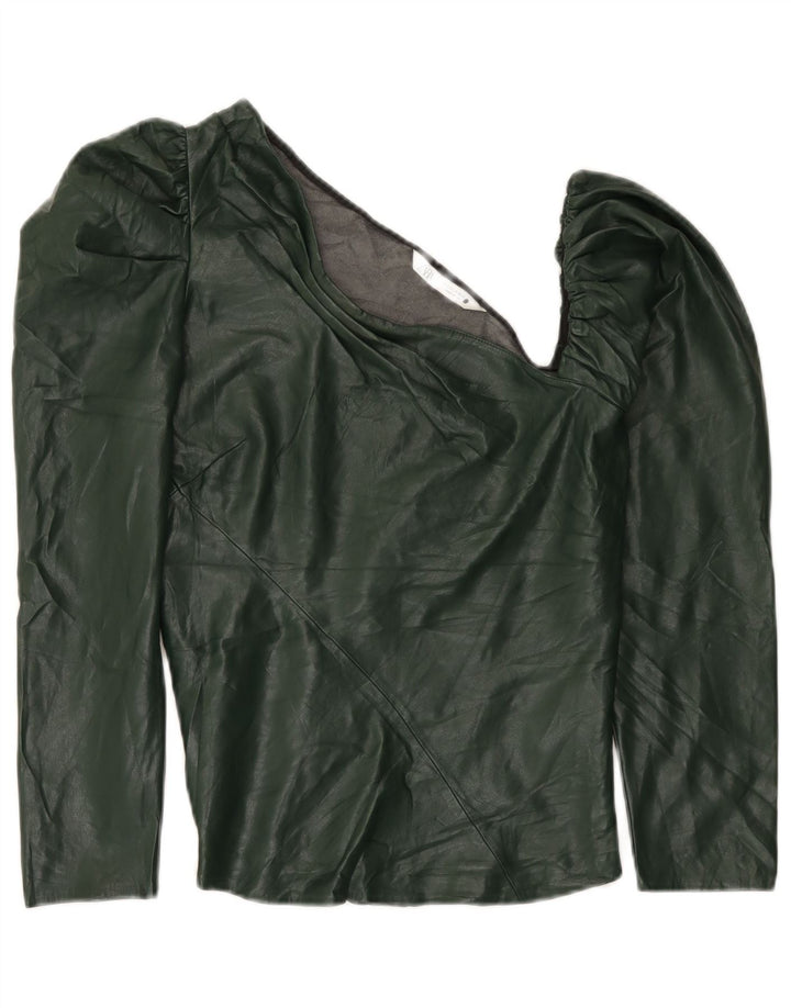 Top cu un umăr din piele artificială Zara pentru femei UK 12 Poliuretan verde mediu