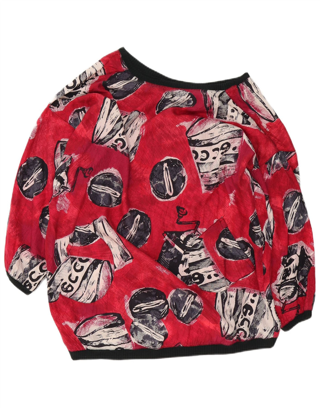 Bluză vintage supradimensionată pentru femei cu model abstract, UK 18 XL, roșu
