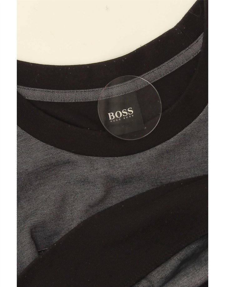 Hanorac grafic pentru bărbați Hugo Boss Pulover din bumbac color bloc, gri mediu