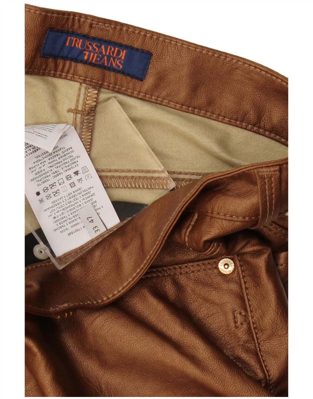 TRUSSARDI Pantaloni subțiri din piele artificială pentru femei W33 L29 maro viscoză