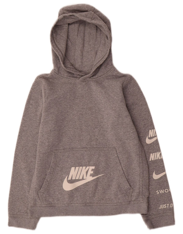 Nike Boys Graphic Hoodie Jumper 12-13 Years Large Grey Flecked Cotton