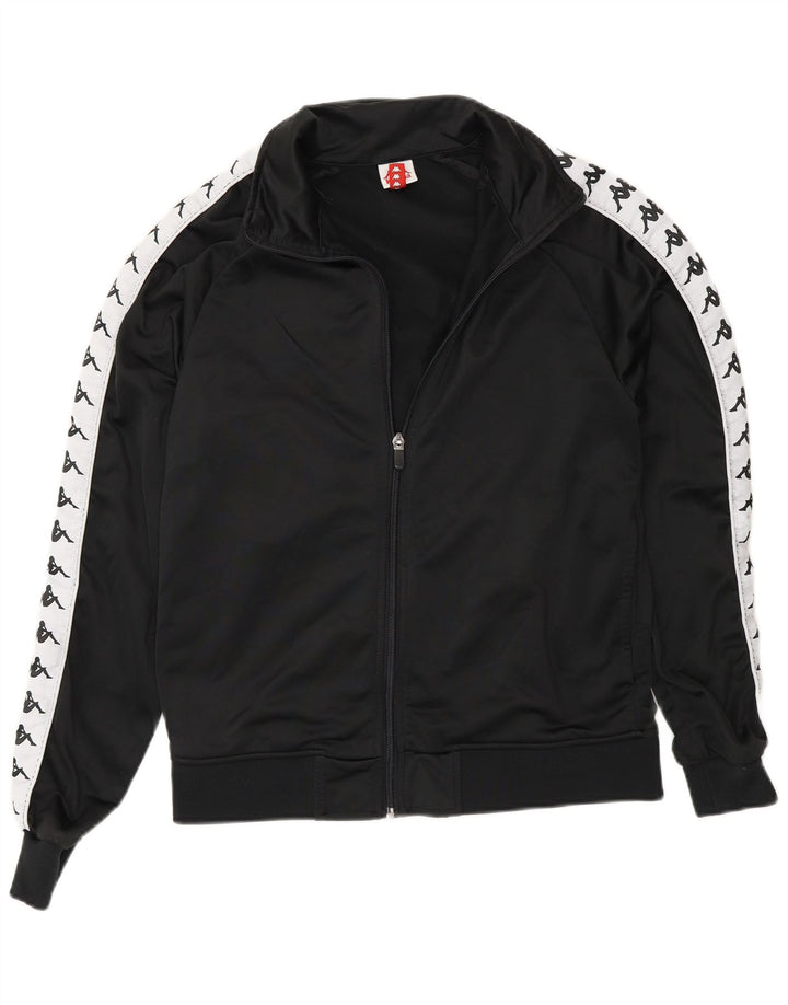 Jachetă de top pentru trening cu grafică Kappa pentru femei UK 10 Small Black Colorblock