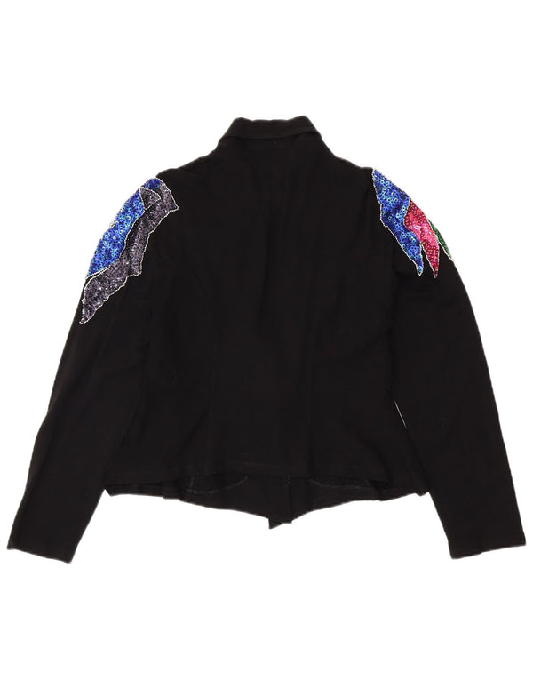 Bluză pentru femei VINTAGE cămașă crop UK 12 Medium Black Floral Spandex