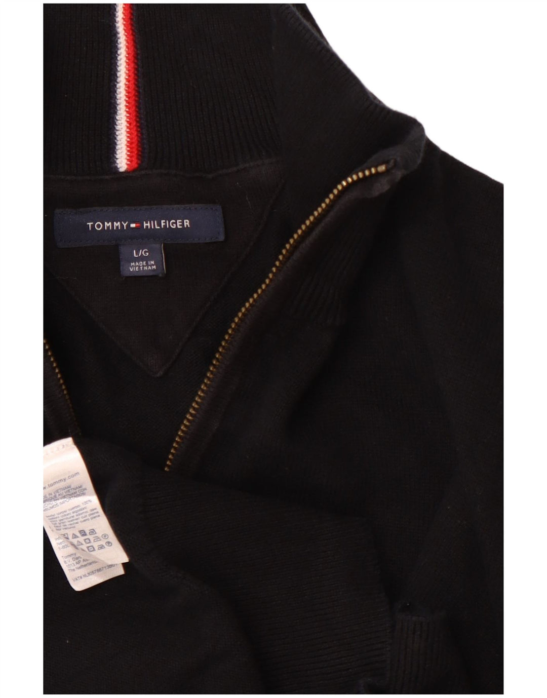 TOMMY HILFIGER Pulover pentru bărbați, cu fermoar, cu gât, bumbac mare, negru