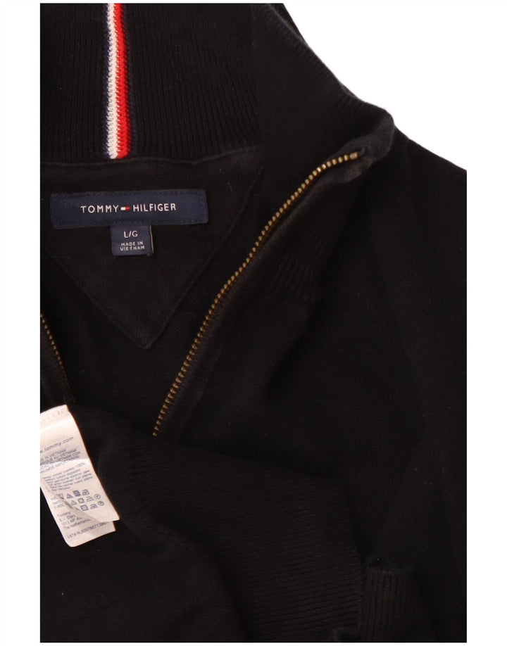 TOMMY HILFIGER Pulover pentru bărbați, cu fermoar, cu gât, bumbac mare, negru