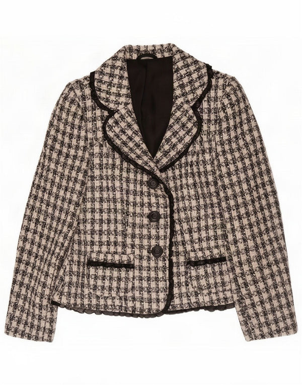 Vintage Womens 3 Button Blazer Jacket UK 10 Small Black Houndstooth