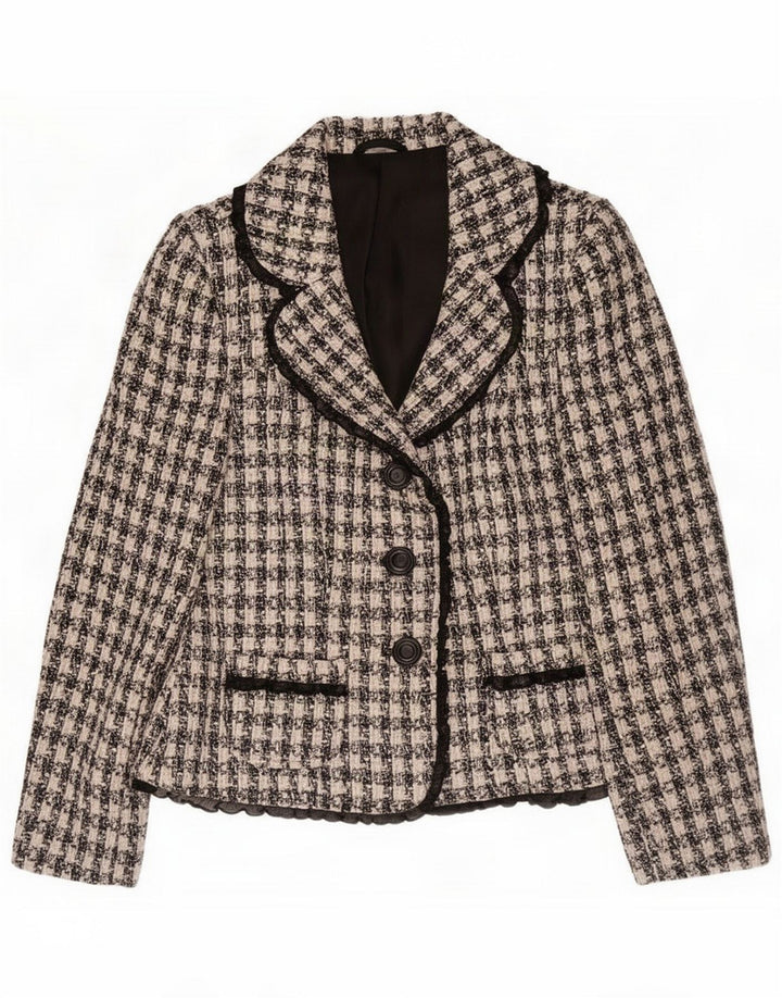 Vintage Womens 3 Button Blazer Jacket UK 10 Small Black Houndstooth