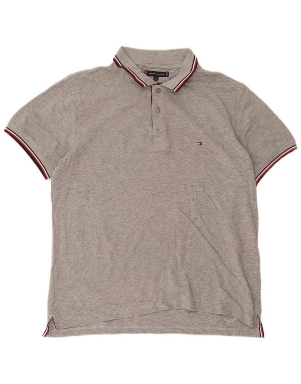 Cămașă polo Tommy Hilfiger pentru bărbați, XL, gri bumbac cu pete