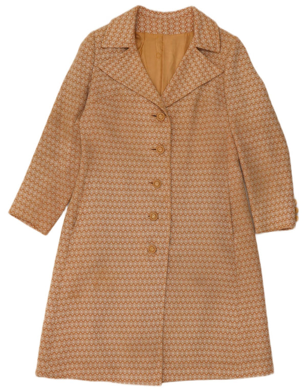 Pardesiu vintage pentru femei UK 10 Small Beige Geometric