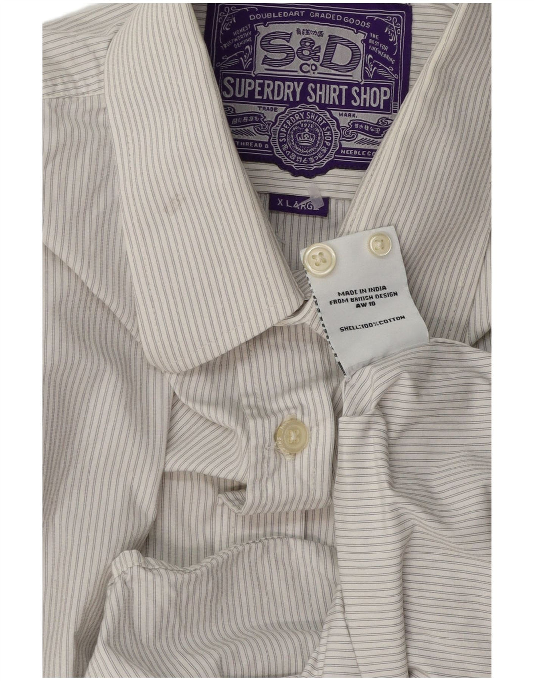 SUPERDRY Mens Shirt XL White Pinstripe Cotton