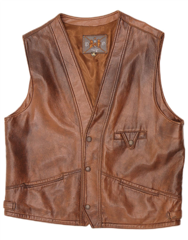 Vestă din piele vintage pentru bărbați XL maro