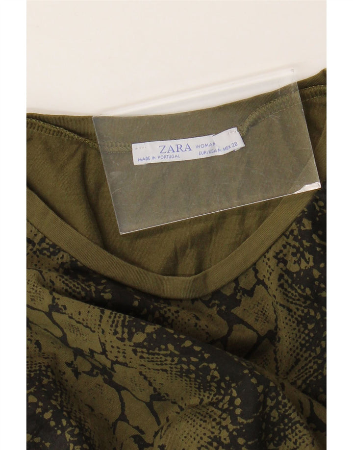 Top tricou ZARA pentru femei UK 12 Medium Kaki Animal Print