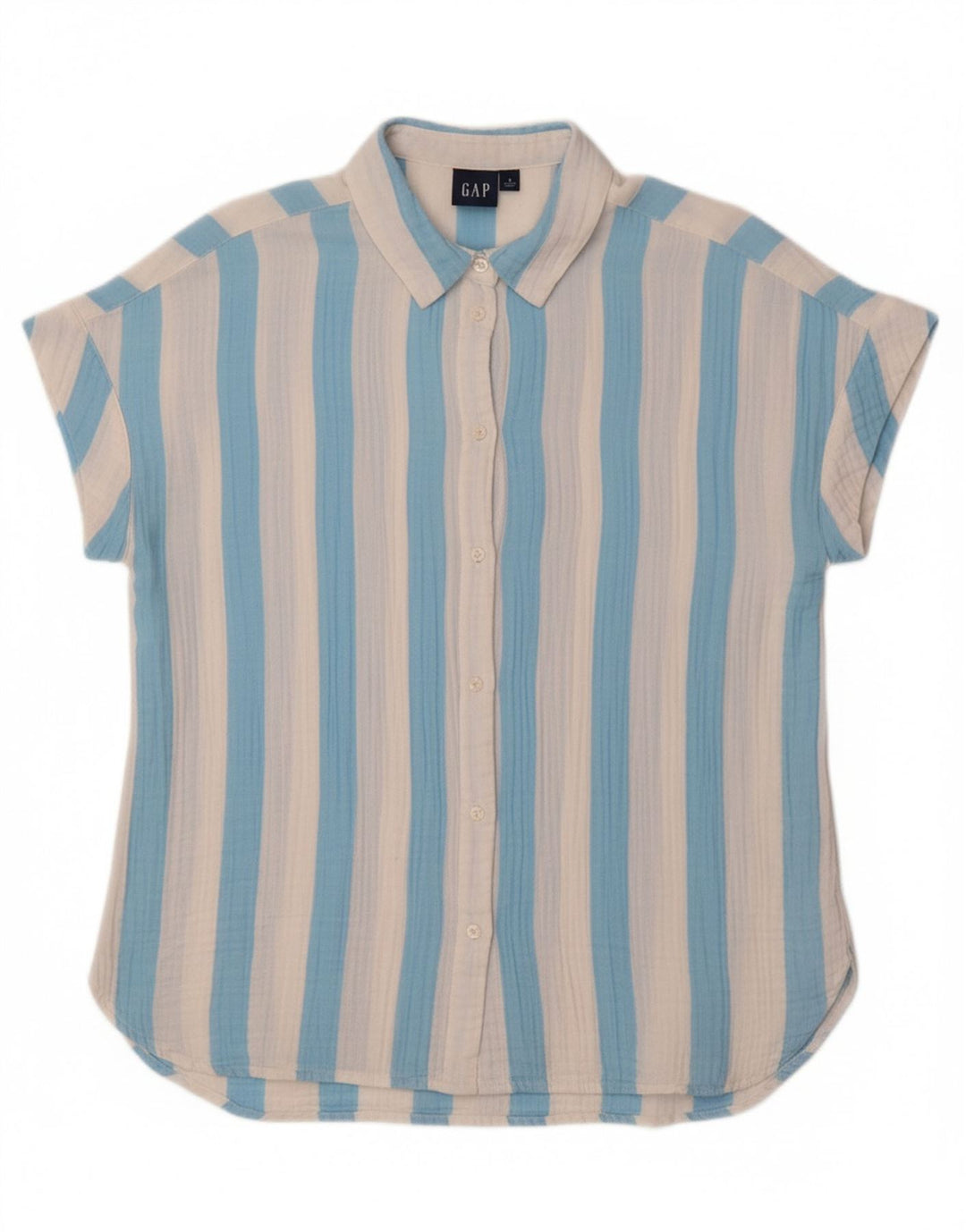 GAP Womens Short Sleeve Shirt UK 14 Medium Blue Striped Cotton