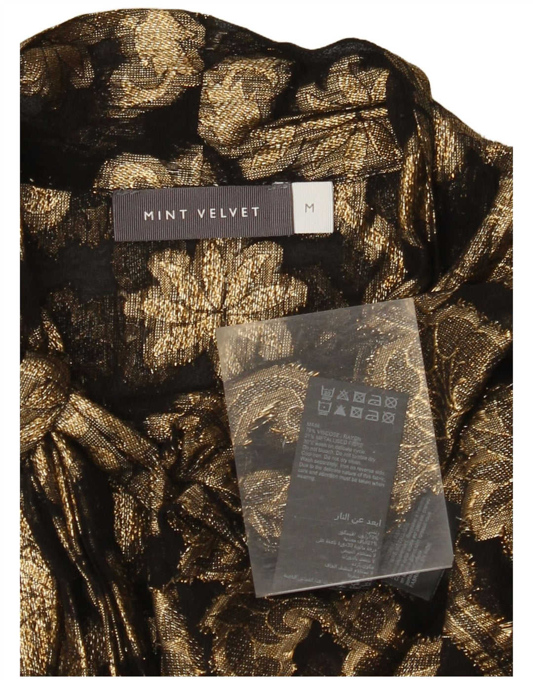 MINT VELVET Bluză cămașă cu cravată în față pentru femei UK 14 Medium Gold Floral Viscose