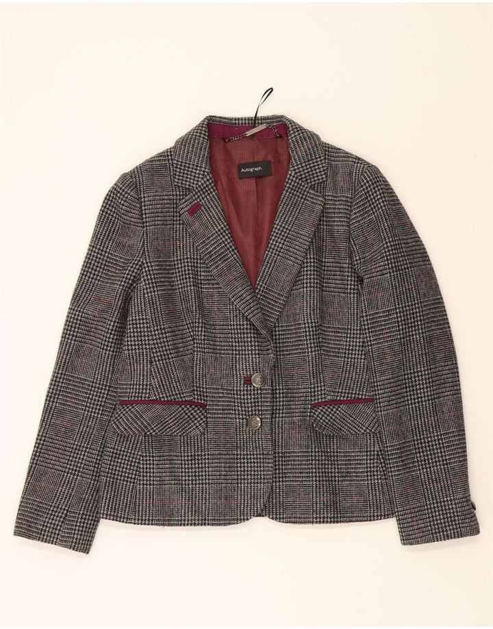 AUTOGRAPH  Womens 2 Button Blazer Jacket UK 14 Large  Grey Check Viscose Vintage Autograph and Second-Hand Autograph from Messina Hembry 