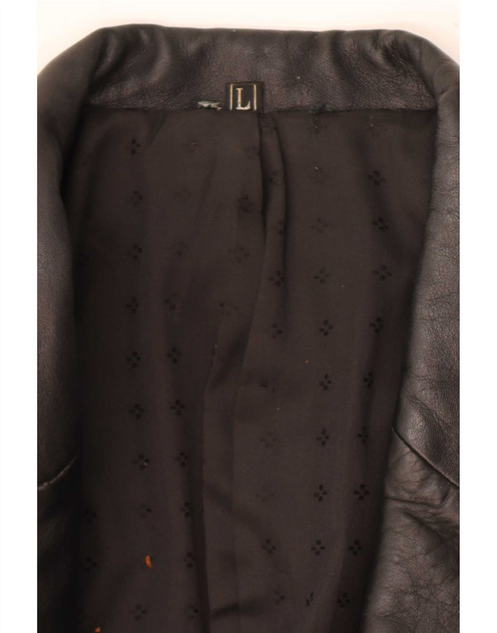 Jachetă de piele supradimensionată vintage pentru femei UK 16 Large Black