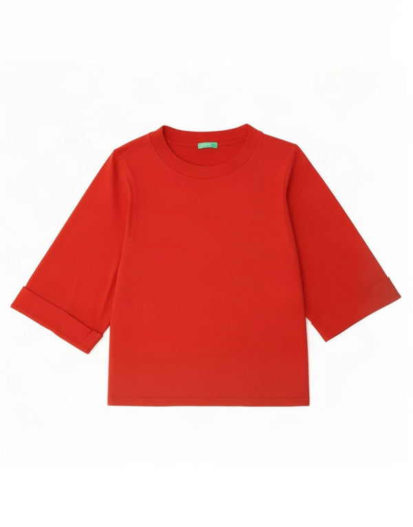 Top pentru femei Benetton cu mâneci 3/4 UK 14 Medium Red