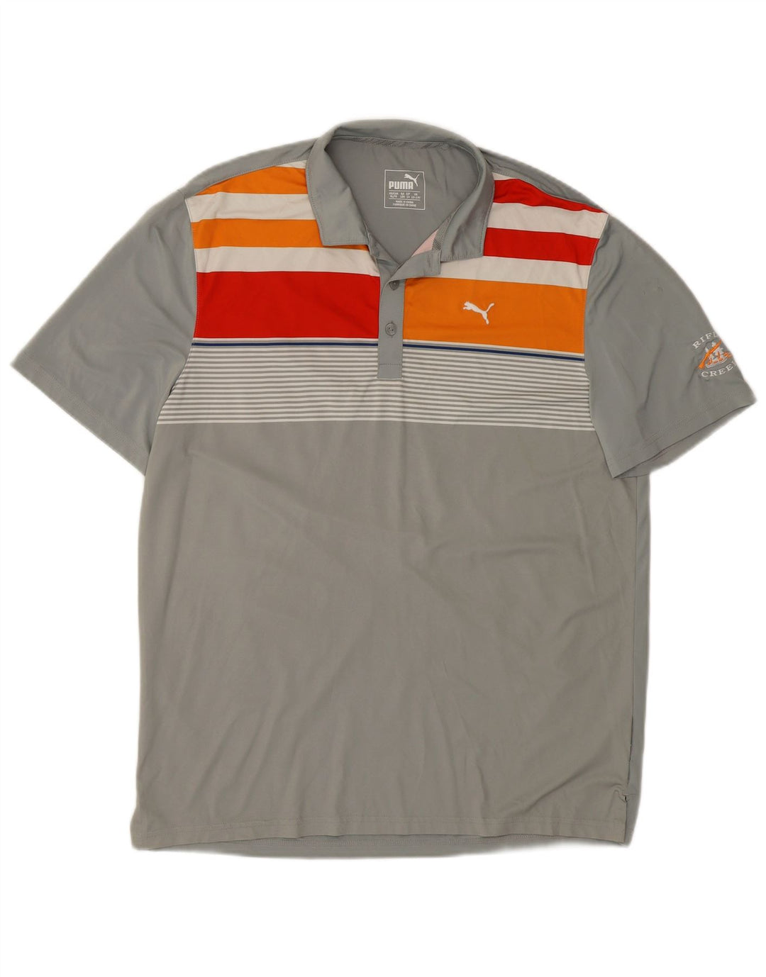 Tricou polo cu grafic PUMA pentru băieți 13-14 ani, gri cu dungi