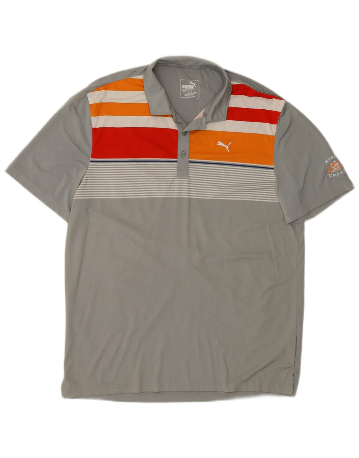 Tricou polo cu grafic PUMA pentru băieți 13-14 ani, gri cu dungi