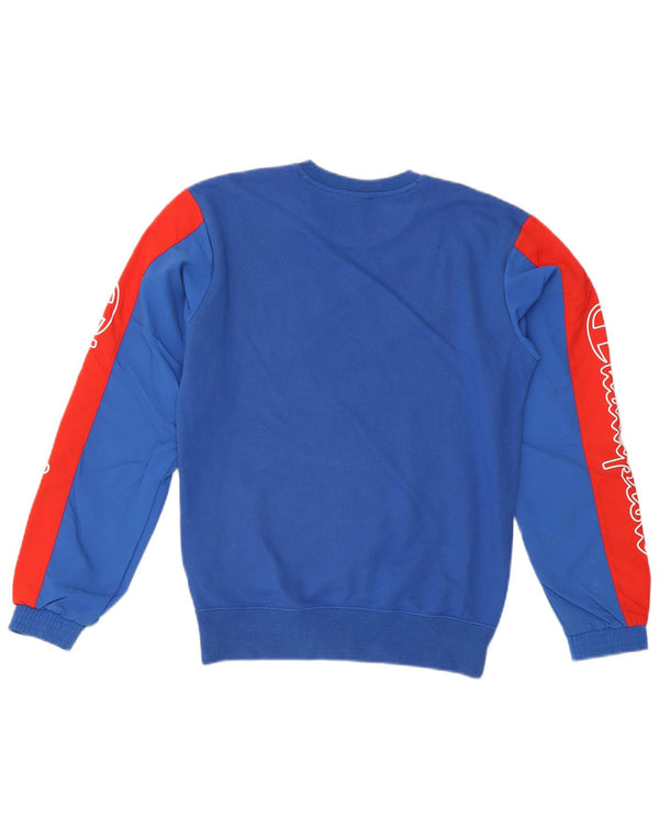 Champion Mens Graphic Sweatshirt Jumper XS Blue Colourblock Cotton