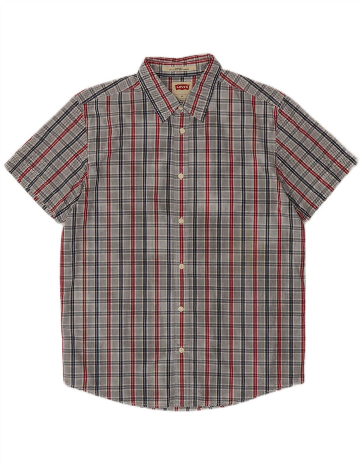 Cămașă Levi's pentru bărbați, cu mânecă scurtă, cu ajustare standard, din bumbac cu carouri albastru mediu