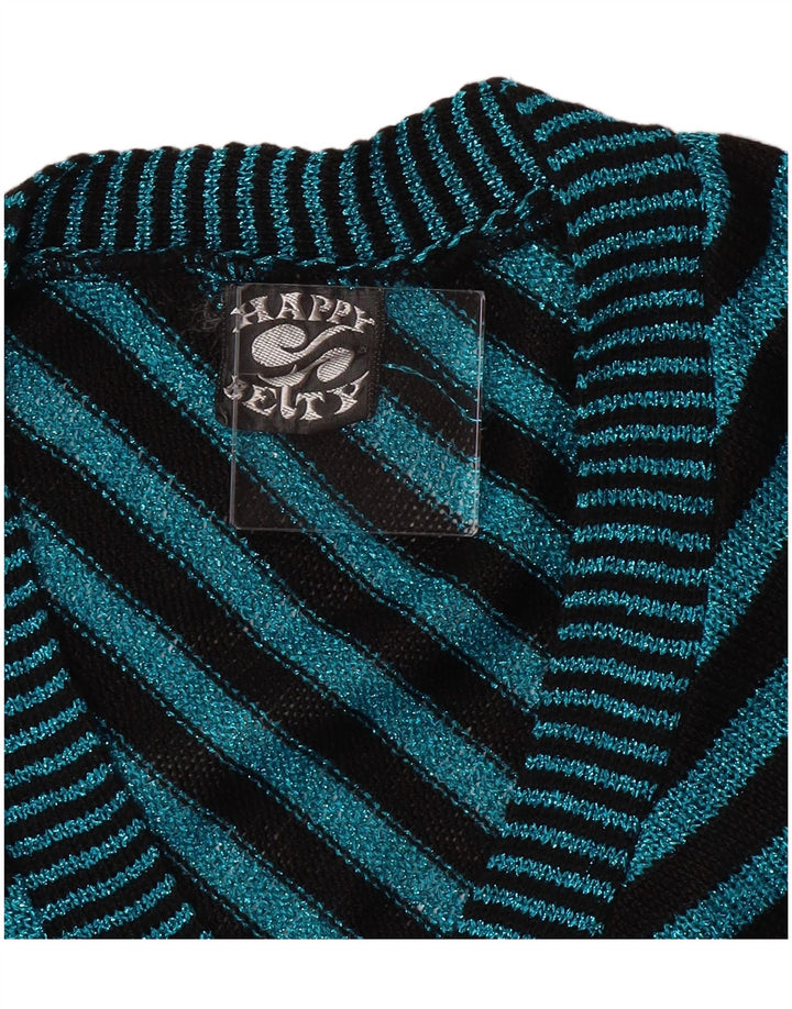 Pulover cardigan vintage pentru femei cu decolteu în V UK 6 XS turcoaz cu dungi